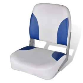 Boat seat with folding backrest, blue and white cushion, 41x36x48cm. by vidaXL, Sailboat parts - Ref: Foro24-90419, Price: 62...
