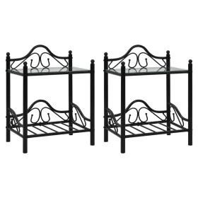 Bedside tables made of steel and tempered glass, 45x30.5x60cm, black, set of 2 units. by vidaXL, Nightstands - Ref: Foro24-24...
