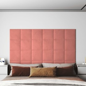 Paneles de pared 12 uds terciopelo rosa 30x30 cm 1