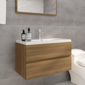 Mueble de baño con lavabo madera contrachapada marrón roble