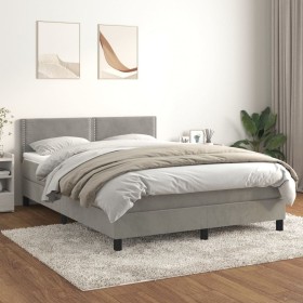 Cama box spring con colchón terciopelo gris claro 140x200 cm