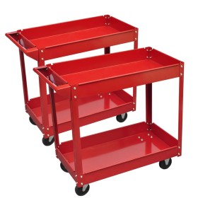 Carrito de herramientas de taller 2 uds 2 estantes rojo 100 kg