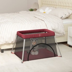 Parque infantil para bebés con colchón tela lino rojo