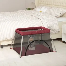 Playpen for babies with red linen fabric mattress by vidaXL, Baby Playpens - Ref: Foro24-10305, Price: 60,38 €, Discount: %