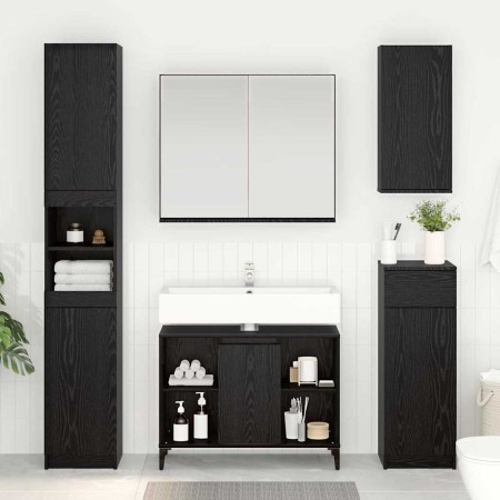 Mueble de lavabo con estante Roble Negro 80 x 33 x 60 cm
