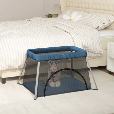 Playground for babies with navy blue linen fabric mattress by vidaXL, Baby Playpens - Ref: Foro24-10304, Price: 60,19 €, Disc...