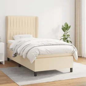 Box spring bed with cream fabric mattress 90x200 cm by vidaXL, Beds and slatted bases - Ref: Foro24-3128098, Price: 334,54 €,...
