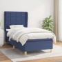 Cama box spring con colchón tela azul 90x190 cm