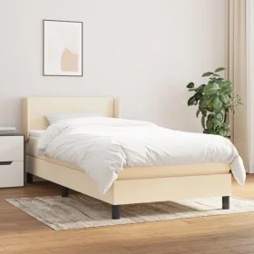Box spring bed with cream fabric mattress 90x200 cm by vidaXL, Beds and slatted bases - Ref: Foro24-3129526, Price: 280,64 €,...