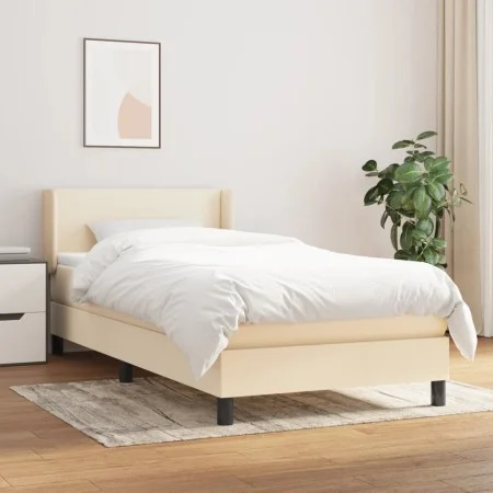 Box spring bed with cream fabric mattress 90x200 cm by vidaXL, Beds and slatted bases - Ref: Foro24-3129526, Price: 280,64 €,...