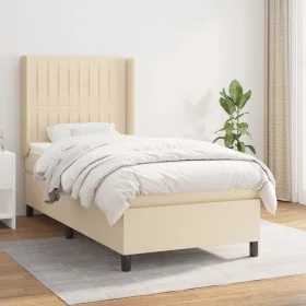 Box spring bed with cream fabric mattress 90x200 cm by vidaXL, Beds and slatted bases - Ref: Foro24-3131566, Price: 334,87 €,...