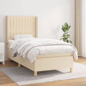 Cama box spring con colchón tela color crema 90x200 cm