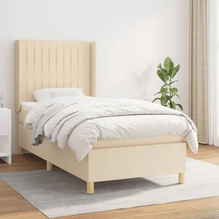 Box spring bed with cream fabric mattress 90x200 cm by vidaXL, Beds and slatted bases - Ref: Foro24-3132126, Price: 335,56 €,...