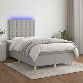 Cama box spring con colchón tela y LED gris claro 120x200 cm de vidaXL, Camas y somieres - Ref: Foro24-3135741, Precio: 417,1...