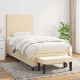 Box spring bed with cream fabric mattress 90x200 cm by vidaXL, Beds and slatted bases - Ref: Foro24-3136410, Price: 370,77 €,...