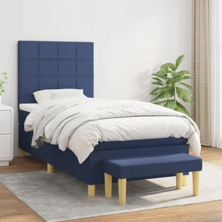 Box spring bed with blue fabric mattress 90x190 cm by vidaXL, Beds and slatted bases - Ref: Foro24-3137123, Price: 342,48 €, ...