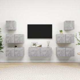 Set muebles de salón TV 7 pzas madera ingeniería gris hormigón