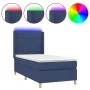 Box spring bed mattress and LED lights blue fabric 90x190 cm by vidaXL, Beds and slatted bases - Ref: Foro24-3138843, Price: ...