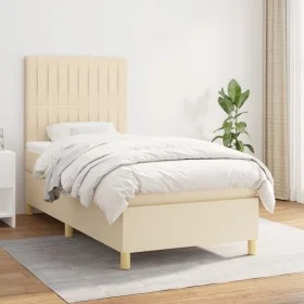 Box spring bed with cream fabric mattress 90x200 cm by vidaXL, Beds and slatted bases - Ref: Foro24-3142470, Price: 319,10 €,...