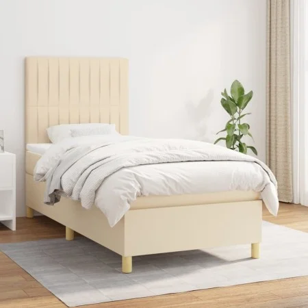 Box spring bed with cream fabric mattress 90x200 cm by vidaXL, Beds and slatted bases - Ref: Foro24-3142470, Price: 319,10 €,...