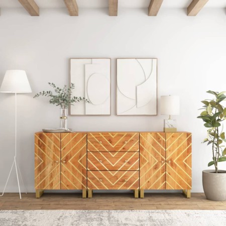 Beistellschrank 3 Stück schwarzbraunes Mangoholz 60x33,5x75cm von vidaXL, Sideboards - Ref: Foro24-3206282, Preis: 397,55 €, ...