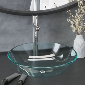 Lavabo con grifo y tapón pulsador cristal templado transparente
