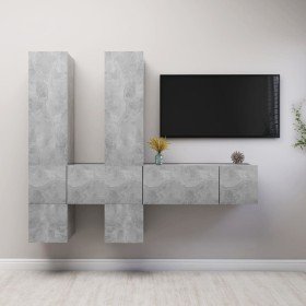 Set muebles de salón TV 7 pzas madera ingeniería gris hormigón