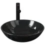 Lavabo y grifo tapón pulsador cristal templado negro de vidaXL, Lavabos - Ref: Foro24-3098450, Precio: 99,89 €, Descuento: %