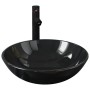 Sink and faucet with black tempered glass push-button stopper by vidaXL, Sinks - Ref: Foro24-3098450, Price: 99,35 €, Discoun...