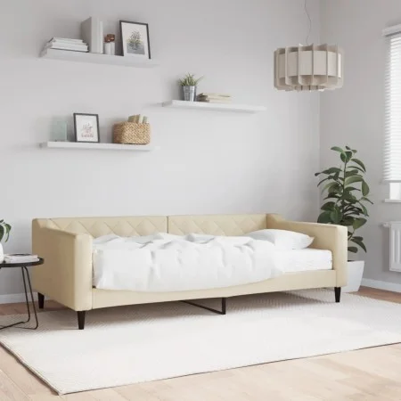 Sofa bed with cream fabric mattress 90x200 cm by vidaXL, Beds and slatted bases - Ref: Foro24-3197412, Price: 330,43 €, Disco...