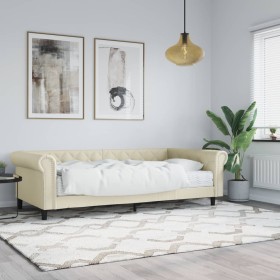 Sofá cama con colchón cuero sintético crema 90x200 cm