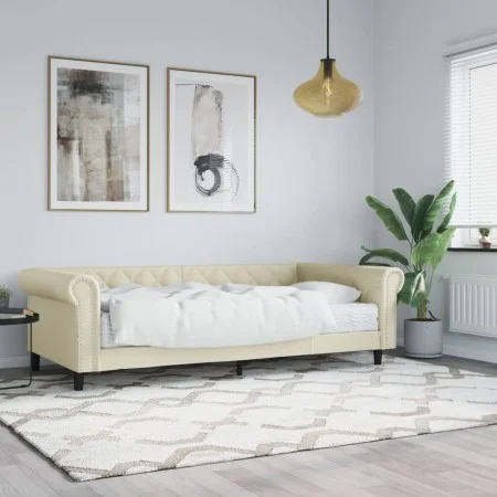 Sofa bed with cream synthetic leather mattress 90x200 cm by vidaXL, Beds and slatted bases - Ref: Foro24-3197721, Price: 356,...