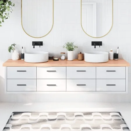 Encimera baño madera maciza tratada marrón claro 220x50x(2-6)cm de vidaXL, Encimeras - Ref: Foro24-3156182, Precio: 169,11 €,...
