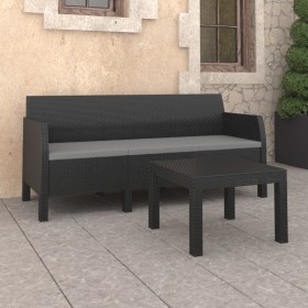 Set de muebles de jardín 2 pzas cojines PP ratán gris antracita Set de muebles de jardín 2 pzas cojines PP ratán gris antracita