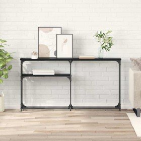 MesaConsola Roble Negro 146 x 22.5 x 75 cm Madera de ingeniería en Mesitas de noche | Comprar online en Foro24