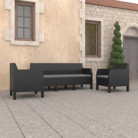 Set de muebles jardín 3 piezas cojines PP ratán gris antracita