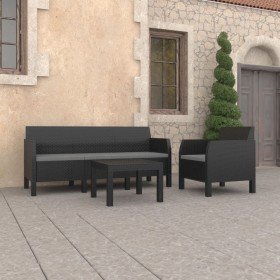 Set de muebles de jardín 3 pzas cojines PP ratán gris antracita Set de muebles de jardín 3 pzas cojines PP ratán gris antracita