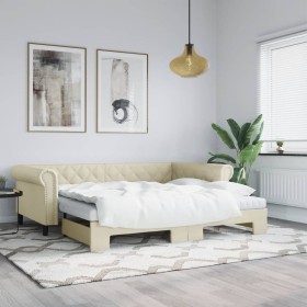 Sofá con cama nido cuero sintético crema 90x200 cm
