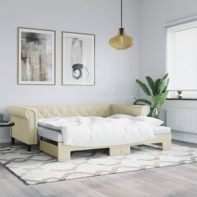 Sofa with trundle bed cream synthetic leather 90x200 cm by vidaXL, Beds and slatted bases - Ref: Foro24-3197725, Price: 276,0...