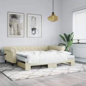 Sofa with trundle bed cream synthetic leather 90x200 cm by vidaXL, Beds and slatted bases - Ref: Foro24-3197725, Price: 271,4...
