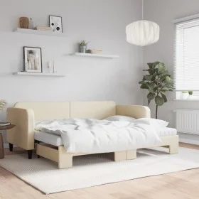 Trundle sofa bed with cream fabric mattress 80x200 cm by vidaXL, Beds and slatted bases - Ref: Foro24-3196833, Price: 410,58 ...