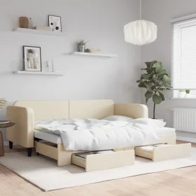 Trundle sofa bed with drawers cream fabric 80x200 cm by vidaXL, Beds and slatted bases - Ref: Foro24-3196851, Price: 278,71 €...