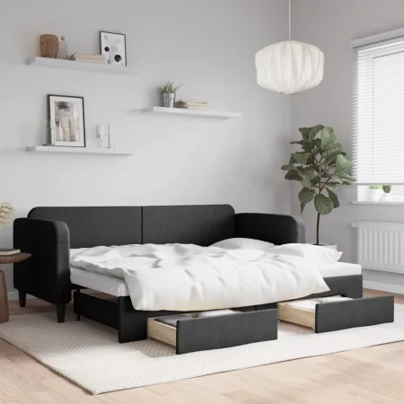Trundle sofa bed with drawers black fabric 80x200 cm by vidaXL, Beds and slatted bases - Ref: Foro24-3196849, Price: 283,45 €...