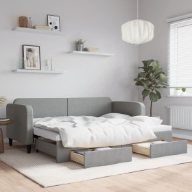 Trundle sofa bed with drawers light gray fabric 80x200 cm by vidaXL, Beds and slatted bases - Ref: Foro24-3196847, Price: 289...
