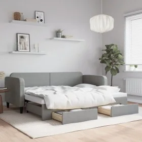 Trundle sofa bed with drawers light gray fabric 80x200 cm by vidaXL, Beds and slatted bases - Ref: Foro24-3196847, Price: 289...