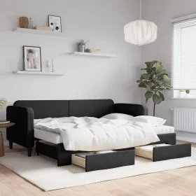 Trundle sofa bed with drawers black fabric 80x200 cm by vidaXL, Beds and slatted bases - Ref: Foro24-3196867, Price: 453,17 €...