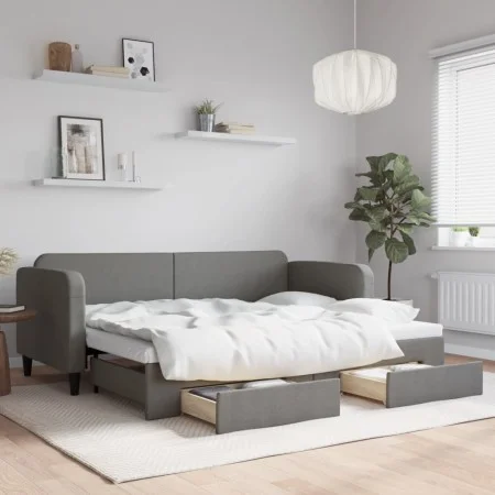 Trundle sofa bed with drawers dark gray fabric 80x200 cm by vidaXL, Beds and slatted bases - Ref: Foro24-3196848, Price: 285,...