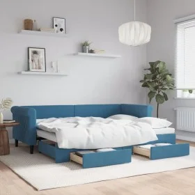 Trundle sofa bed with drawers blue velvet 80x200 cm by vidaXL, Beds and slatted bases - Ref: Foro24-3197811, Price: 284,85 €,...