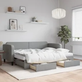 Trundle sofa bed with drawers light gray fabric 80x200 cm by vidaXL, Beds and slatted bases - Ref: Foro24-3196865, Price: 462...