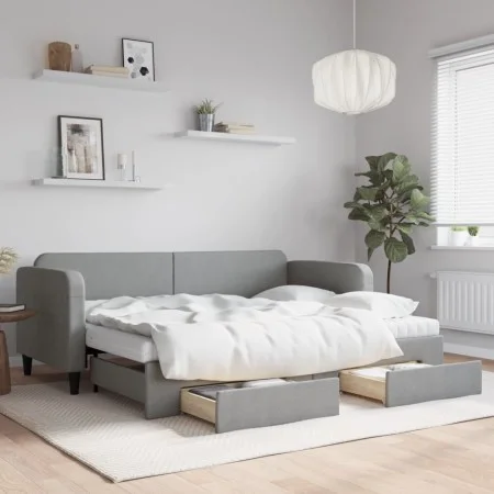 Ausziehbares Schlafsofa mit Schubladen aus hellgrauem Stoff, 80 x 200 cm von vidaXL, Betten und Lattenroste - Ref: Foro24-319...